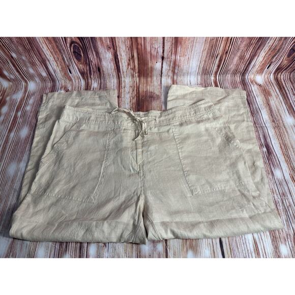 NEW Roxie B 100% Linen Size X Large Tan Crop Capri High Rise Casual Pants 37x22 - Picture 3 of 12